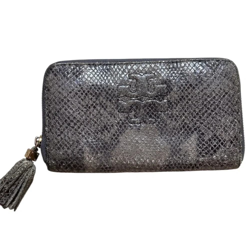 Tory Burch Charcoal Snake Print Wallet with New Tory Burch Dustbag